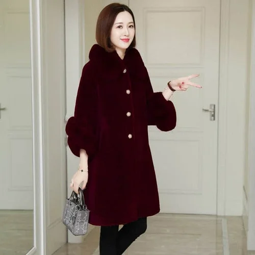 Women's Mid-Length Fox Fur Collar Wool All-in-One Winter Coat