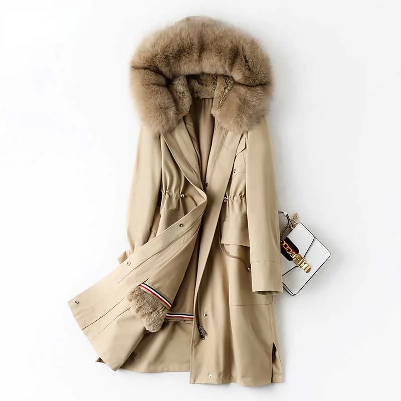 Women's Mid-length Parkas Detachable Rex Rabbit Liner Winter Coats