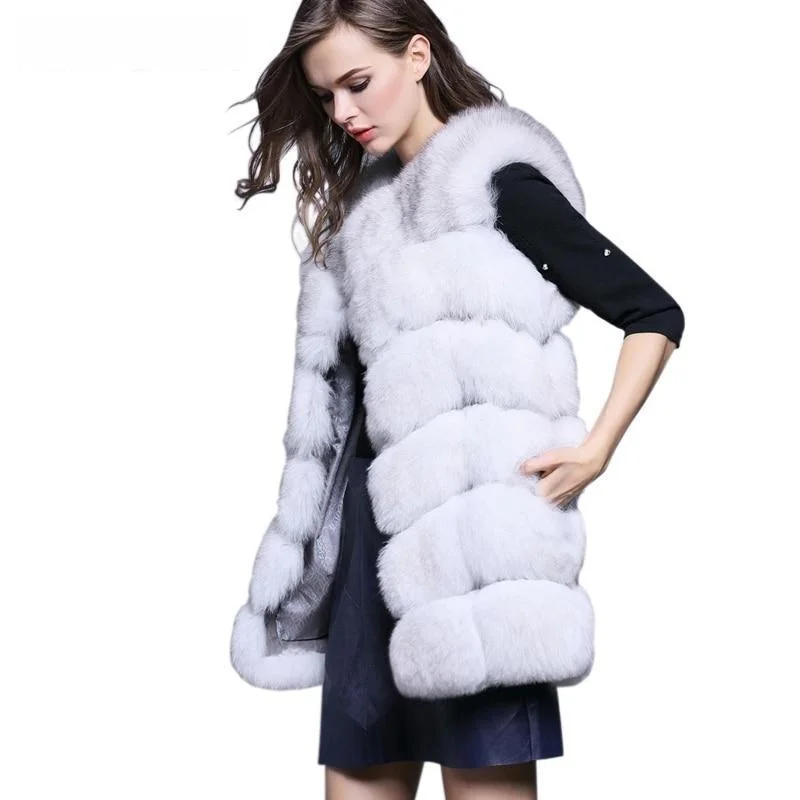 Women's S-4XL Warm Winter Vest Synthetic Fox Fur Fashion Waistcoat