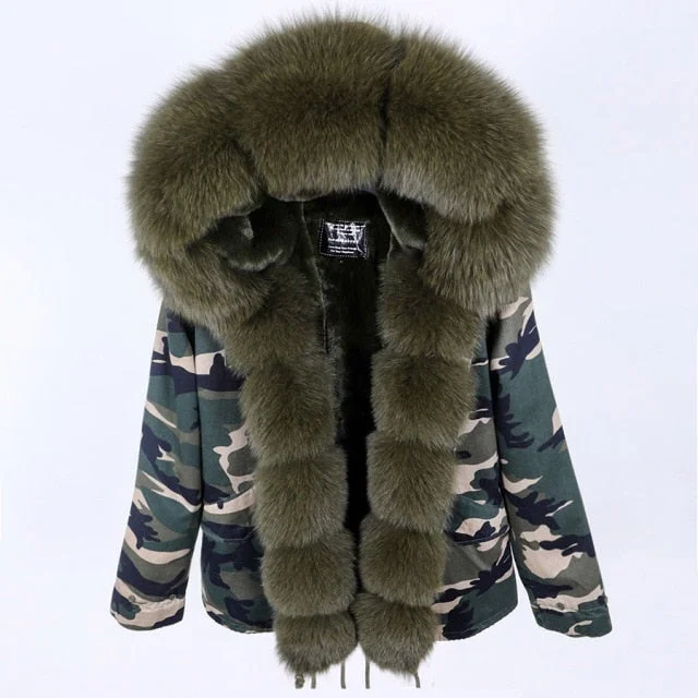 Women's Thick and Warm Full-Sleeved Real Raccoon Fur Collared Jacket