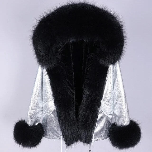 Women's Thick Warm Winter Jacket with Long Sleeves and Synthetic Fur Lining