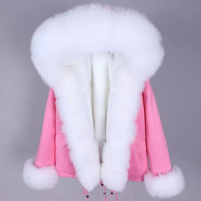 Women's Warm Thick Full Sleeve Jacket Real Fox Raccoon Fur Winter Hood Coat