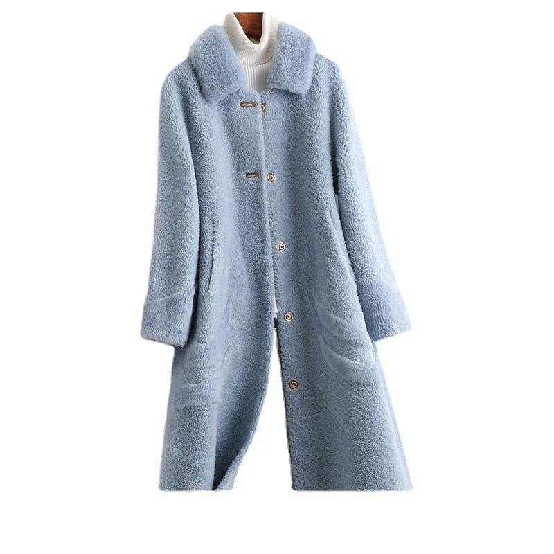 Women's Warm Winter 100% Wool Long Soft Solid Square Collar Coats