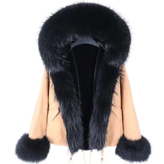 Women's Warm Winter Jacket with Long Sleeves and Thick Fur Collar