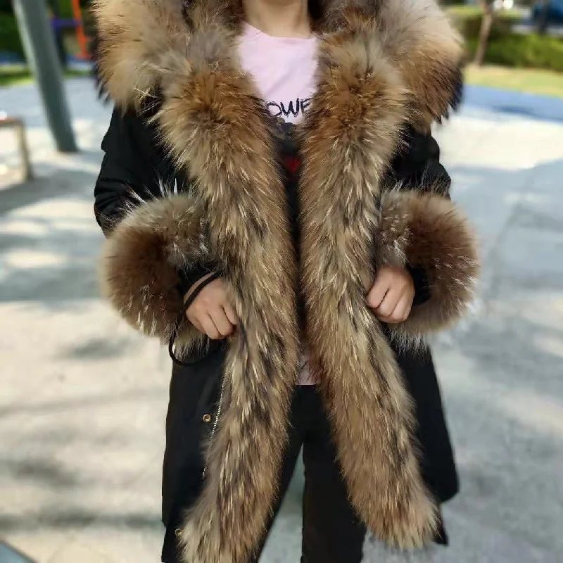 Women's Winter Jacket with Long Sleeves and Removable Real Fox Fur Lining