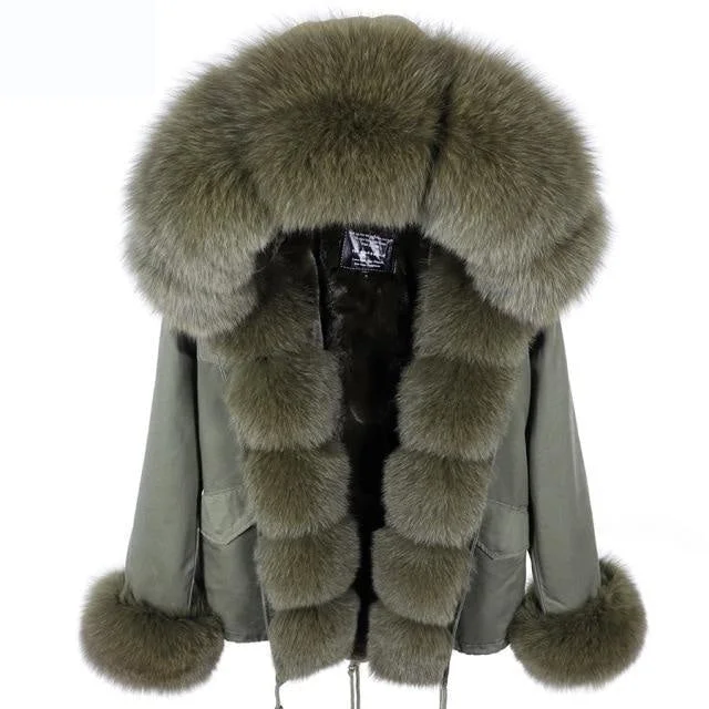 Women's Winter Thick Zipper Natural Raccoon Fur Hooded Slim Coats & Jackets