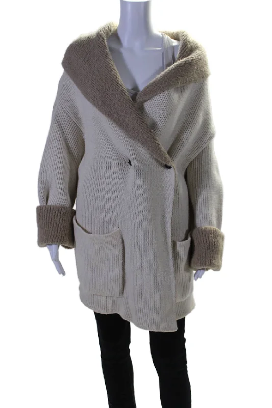 Woolrich Womens Cream Alpaca Cowl Neck Pockets Long Sleeve Hooded Jacket