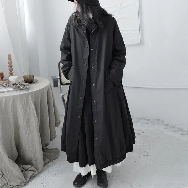 XITAO Casual Trench  Style Mandarin Collar Long Sleeve Single Breasted Pocket Black Personality Coat