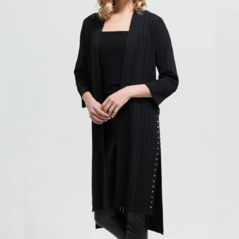 100% Polyester. Side Studded Cardigan. In Black