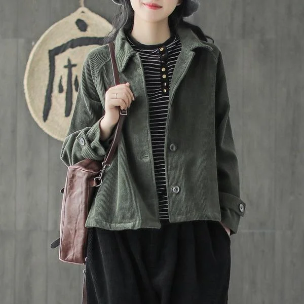 2020 Autumn New Leisure All-match Turn-down Collar Long Sleeve Corduroy Coat