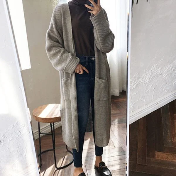 2020 Fashion Harajuku Loose Knit Sweater Women Casual Black Oversized Jacket Coat Autumn