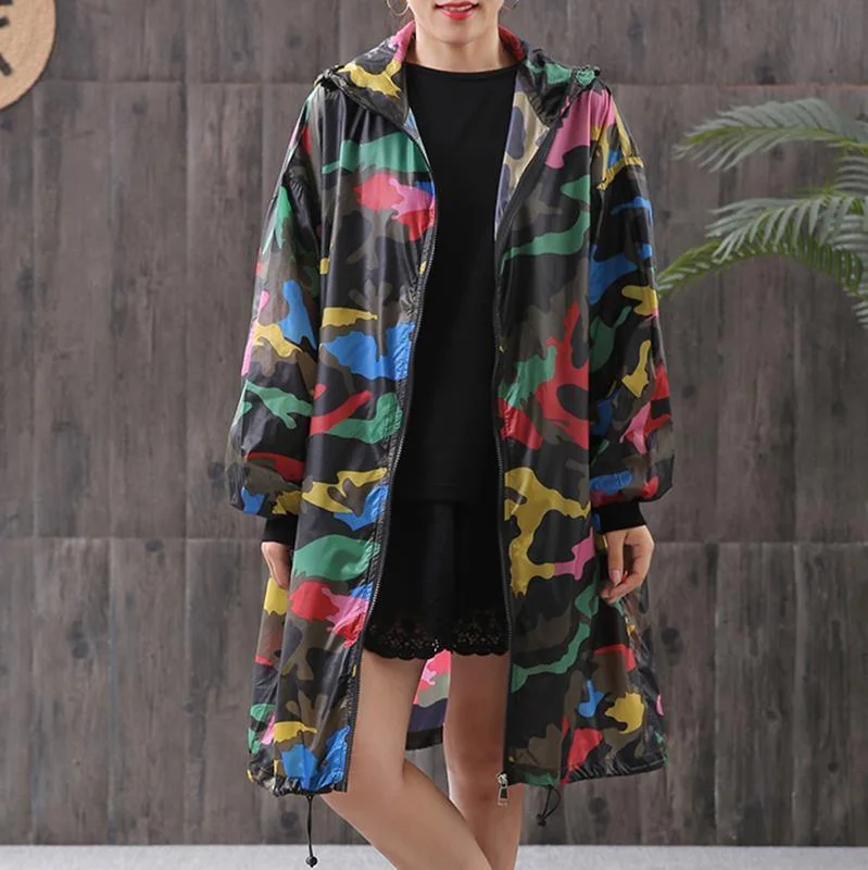 Beautiful blended clothes For Women Casual Camouflage Printed Sun Resistant Hooded Coat