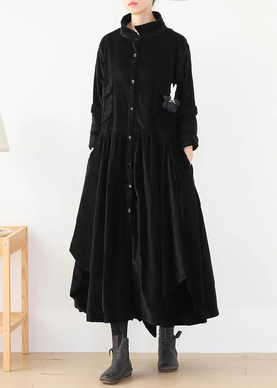 Beautiful false two pieces top quality polo collar coats women black loose outwears