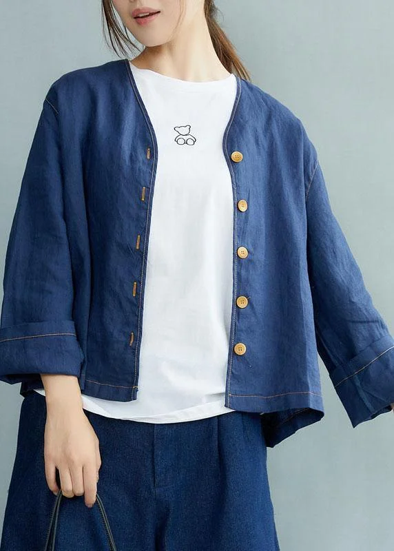 Beautiful Navy V Neck Button Fall Long sleeve Coat