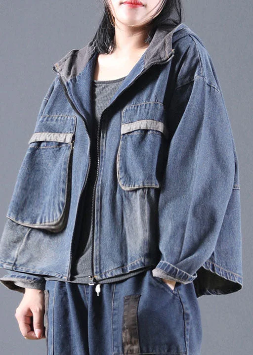 Blue Pockets denim Jacket Zip Up Spring