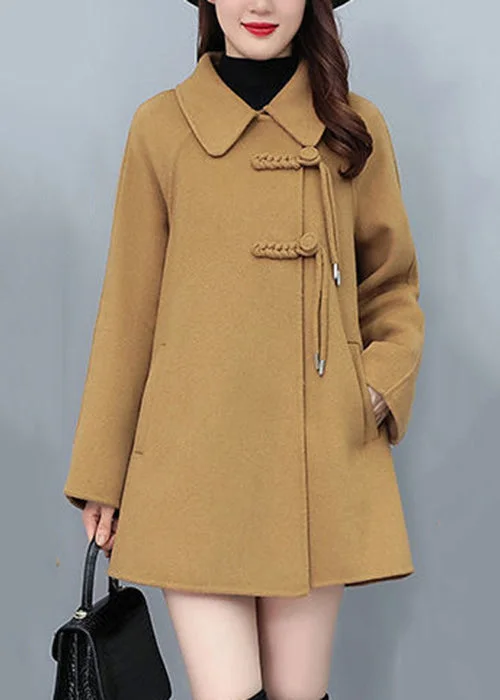 Boutique Camel Tasseled Chinese Button Woolen Coat Winter