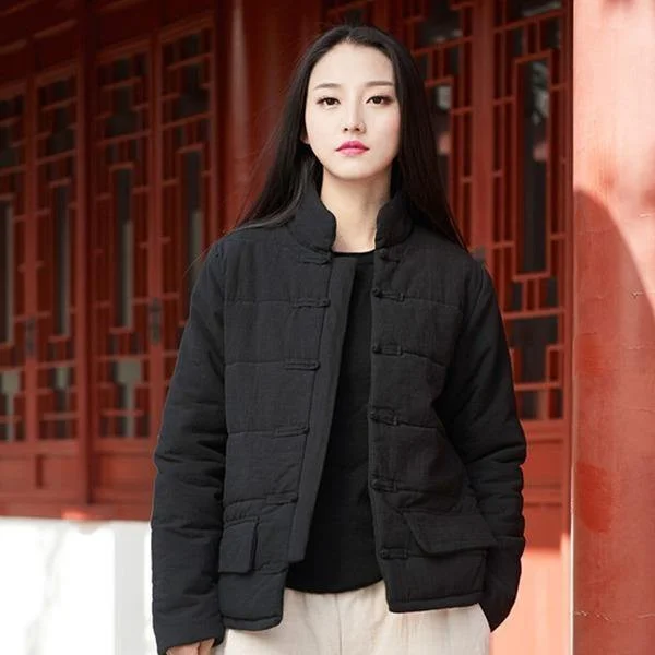 Button Vintage Long Sleeve Warm Clothes Loose Brief Women Jackets