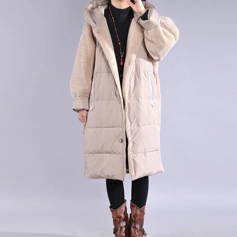 Casual nude womens coats Loose fitting winter jacket zippered hooded winter outwear