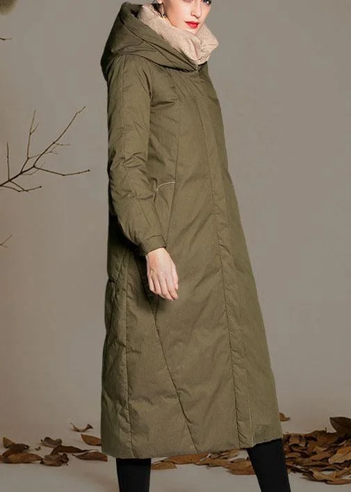 Chic Army Green Pockets Warm Wear on both sides Winter Duck Down Down Coat