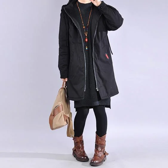 Elegant black winter parkas Loose fitting warm winter coat hooded winter coats