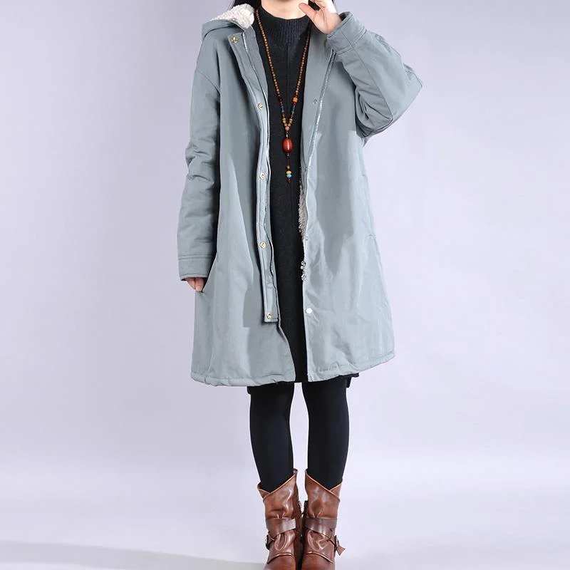 Elegant light blue Parkas for women casual winter jacket hooded thick coats