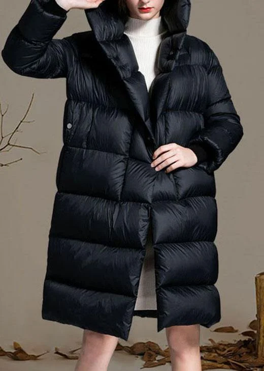 Fashion Black Pockets Warm Regular Winter Duck Down Winter Coats