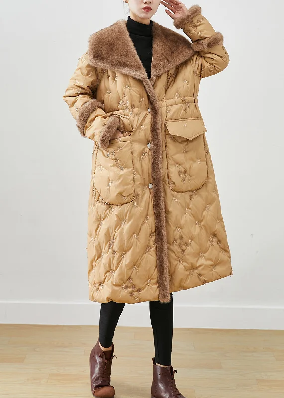 Fashion Khaki Embroideried Patchwork Mink Hair Duck Down Canada Goose Jacket Winter