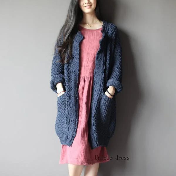 Grey cardigan knitted sweater jacket no button