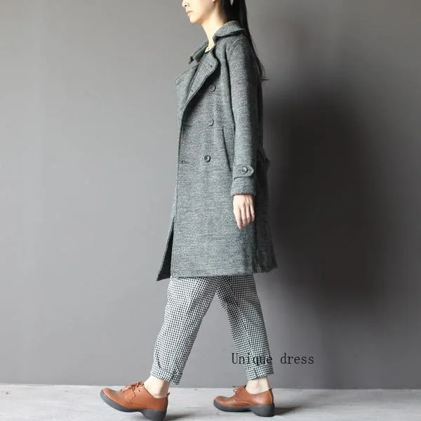 Grey women woolen coat spring cardigan