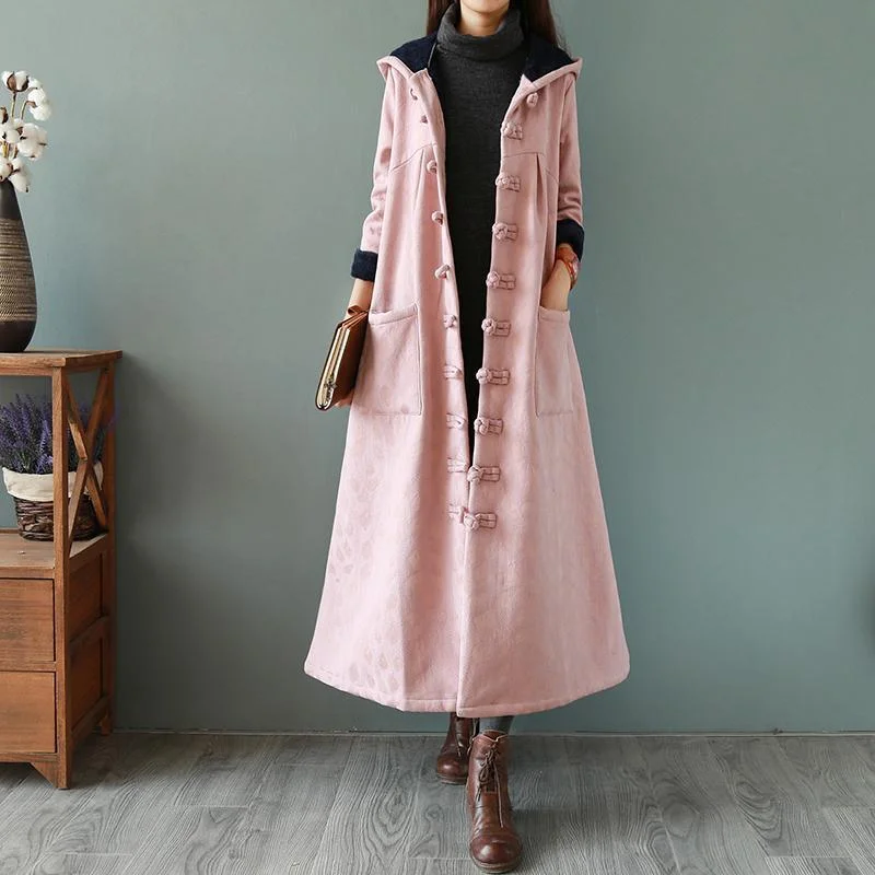 Italian hooded Fine winter coat for woman pink silhouette outwear