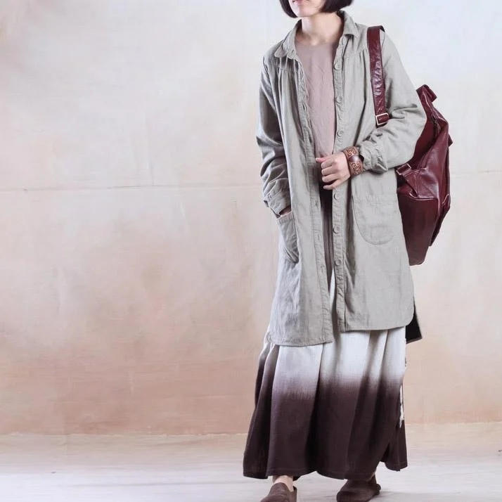 Khaki women spring cardigan long cotton coat