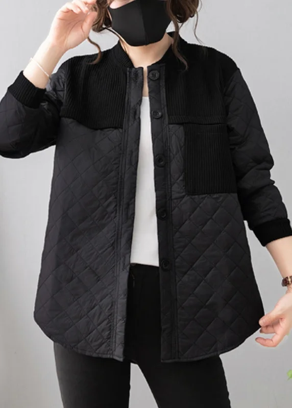 Loose Black Button Patchwork Thin Cotton Coat Long Sleeve