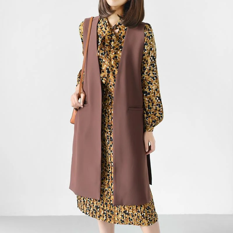 Lotus purple chiffon vest long sleeveless jacket coats outwear