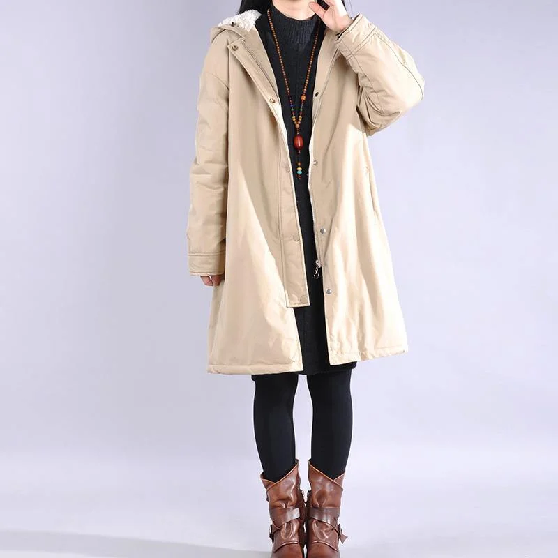 Luxury beige overcoat casual winter jacket hooded zippered outwear