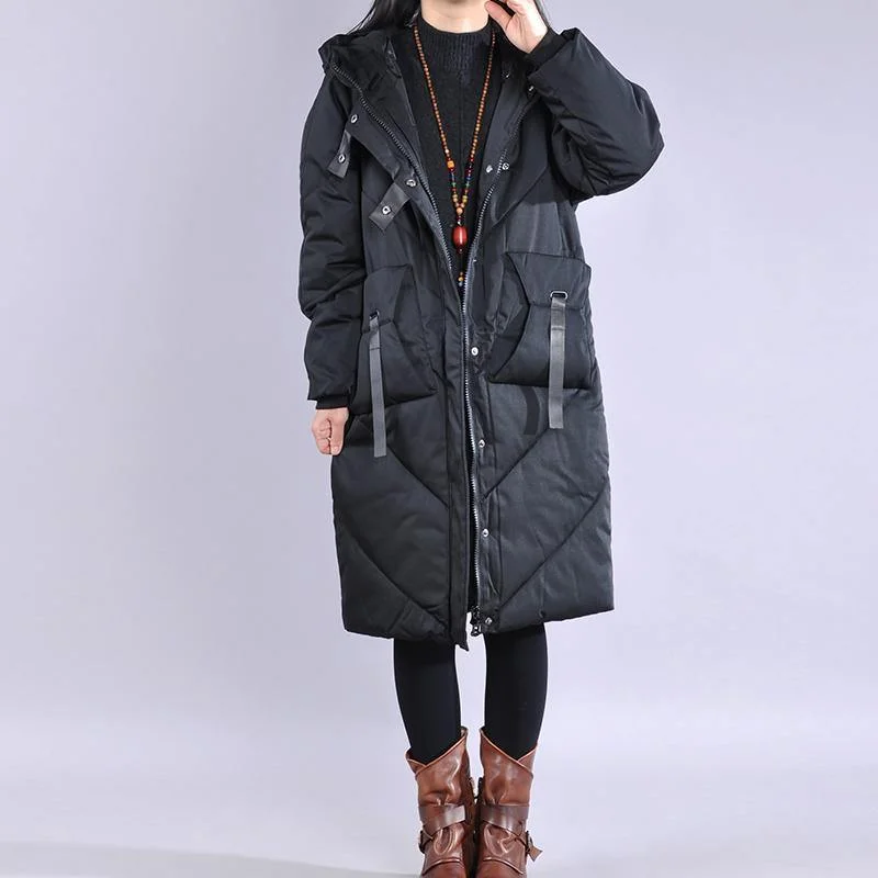 Luxury black winter parkas casual down jacket zippered hooded outwear