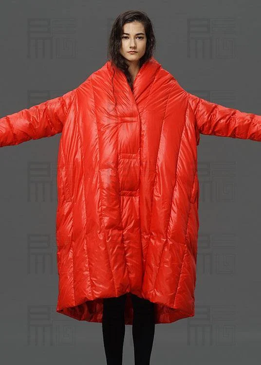 Modern Red Turtle Neck Cloak Sleeves low high design Winter Duck Down down coat