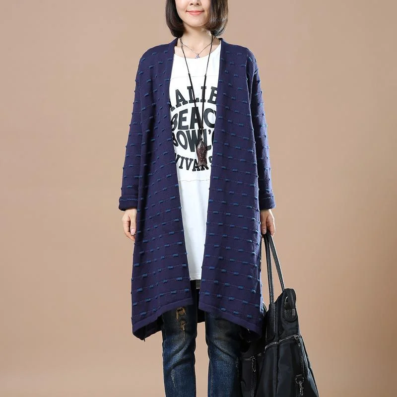 Navy dotted sweater cardigans long knit coats