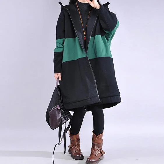 New green casual outfit casual winter jacket hooded patchwork winter outwear