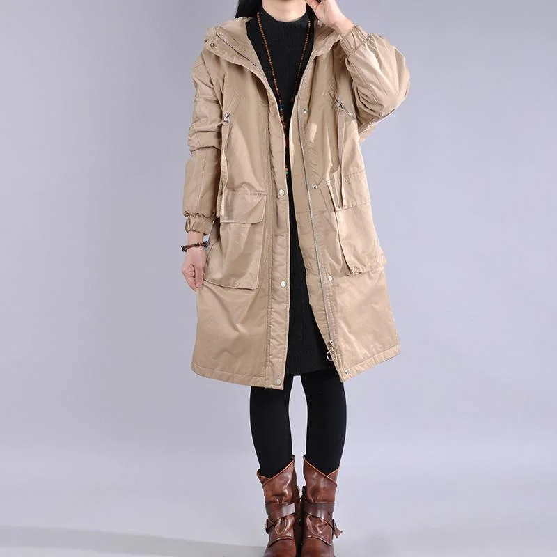 New khaki winter parkas oversized warm winter coat zippered hooded outwear