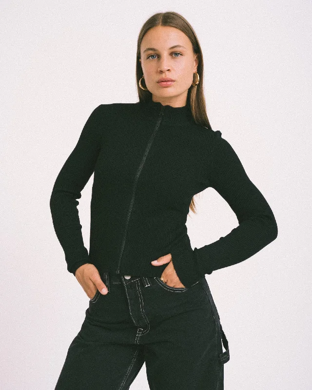 Piper High Neck Zip Knit Black