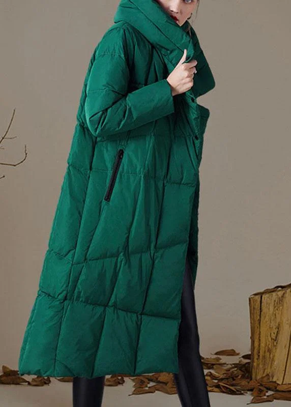 Organic Green Stand Collar Pockets asymmetrical design Winter Duck Down down coat