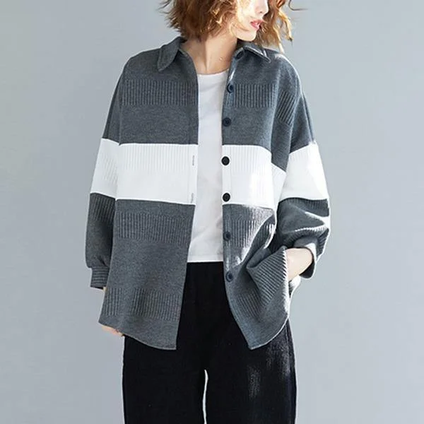 Oversized Women Autumn Casual Coats  Turn-down Collar Patchwork Color Loose Female Jackets