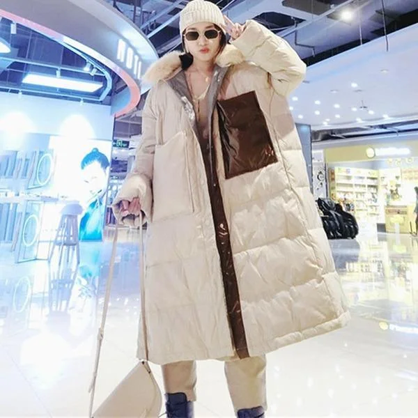 Patchwork Pockets Zipper Down Coat Women 2020 Winter Casual Fashion  Style Temperament All Match Women Clothes