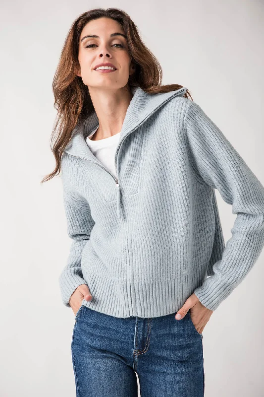 Pinch Collared Zip Up Sweater