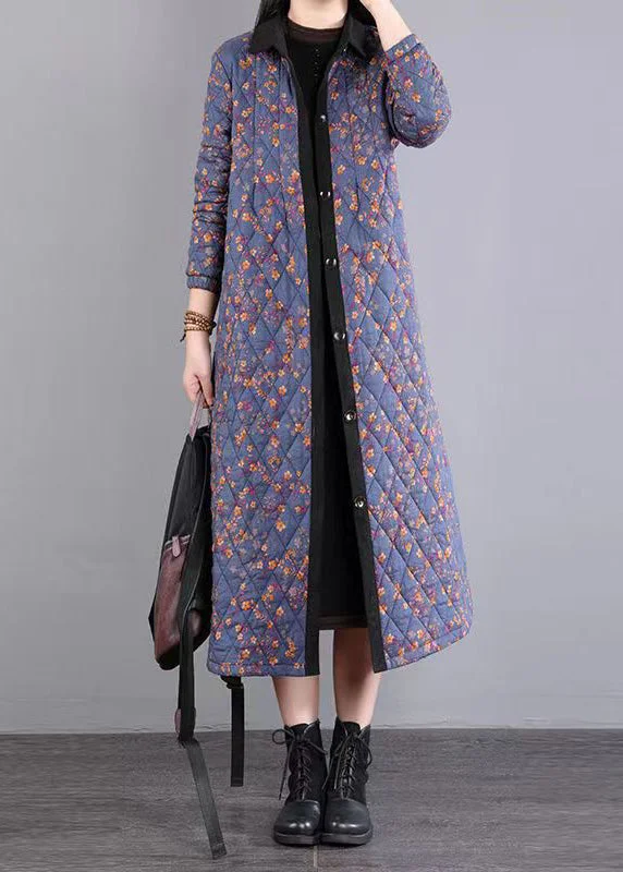 Purple Print Patchwork Fine Cotton Filled Coats Peter Pan Collar Winter