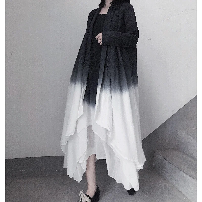 Retro Irregular Double Layer Gradient Cape Coat