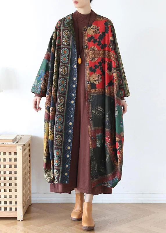 Simple Print O-Neck Button Coat Spring