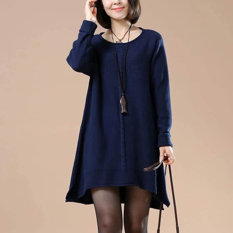 Solid blue navy sweaters casual oversized knit pullover