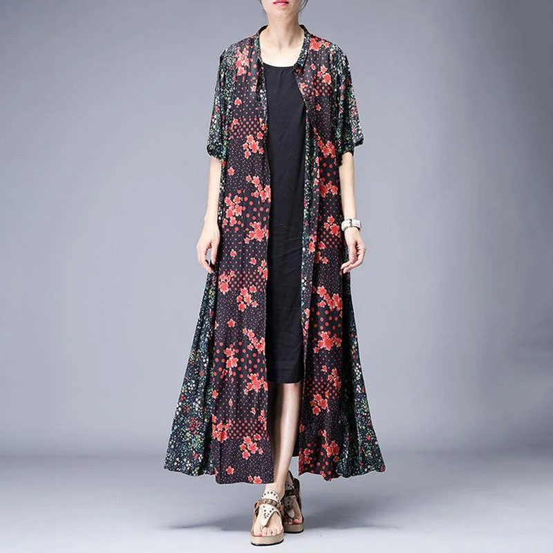 Style clothes red For Women Boho Rural Floral Printed Elegant Casual Coat