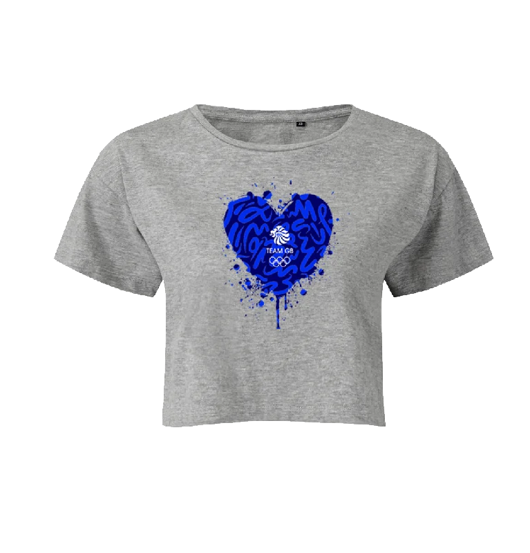 Team GB Heart Graffiti Cropped T-Shirt Grey